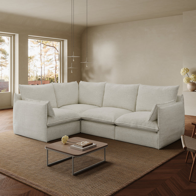 94.6 Inch L Shape Modern Sofa For Living White Room Sectional Couches, White
