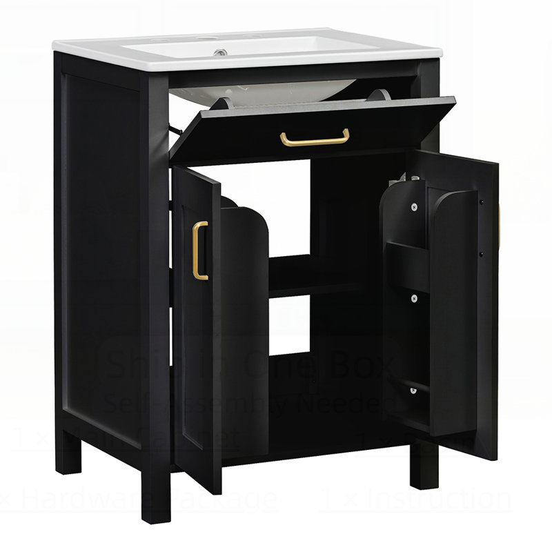 Compact Modern Bathroom Vanity with Durable Ceramic Sink and Ample Storage Perfect for Small Spaces, Black