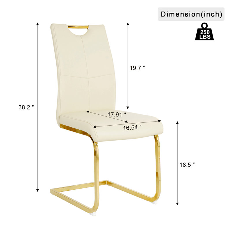 Chaise de salle à manger Modern Pu, chaise rembourrée, pieds en métal doré, cuisine, salon, chambre à coucher, chaise d'appoint (ensemble de 2)