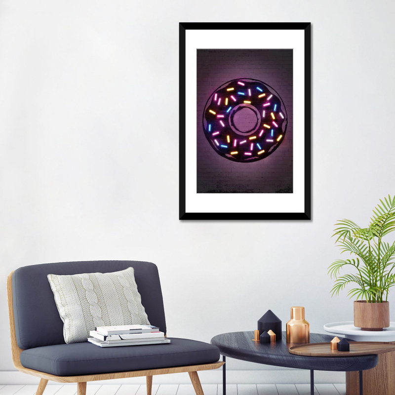 «Donut», reproduction d'impression sur toile, H 32 po x l 24 po x P 1 po, Papier avec cadre noir, Blanc