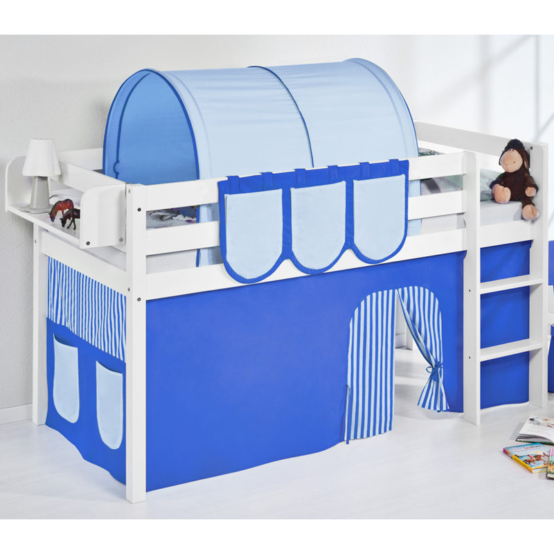 Basic Mid Sleeper Bed with Curtain, Blue, European Single (90 x 200cm)