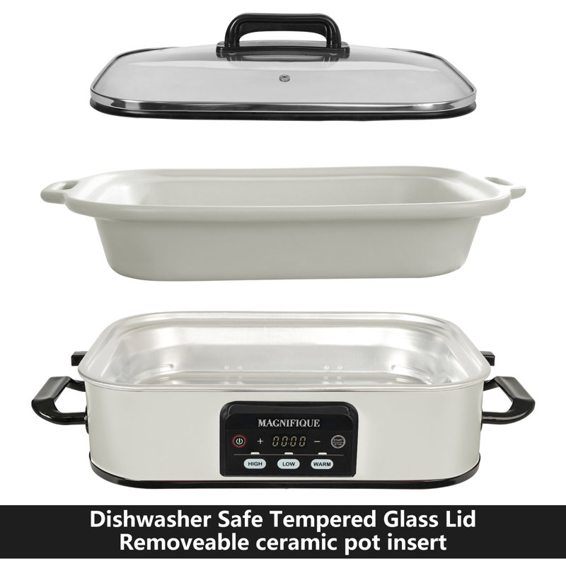 HOMECOOKIN 4 Quart Casserole Programmable Slow Cooker with Oven Safe Ceramic Baking Dish, White