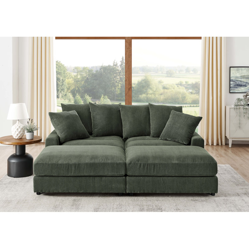 Canapé modulaire réversible de 89 po avec repose-pieds Arzuaga, Noir, Plastique, Muted Moss Green
