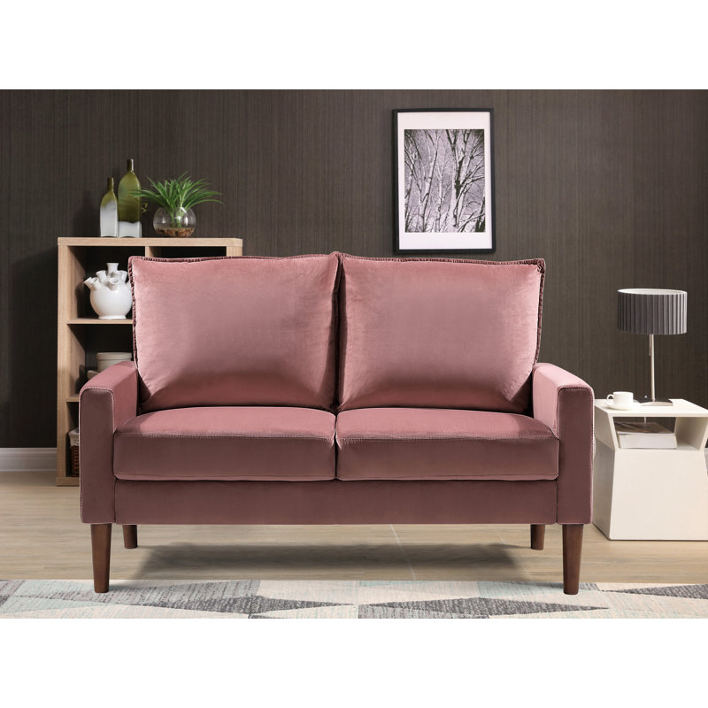 Ediline Velvet Square Arm Sofa, Rose Velvet, 29.5"H x 70"W x 31"D 