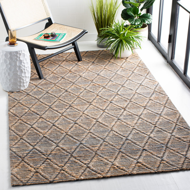 Fotou Natural Fiber Hand Loomed Wool/Jute Geometric Rug in Gray, Rectangle 5' x 8'