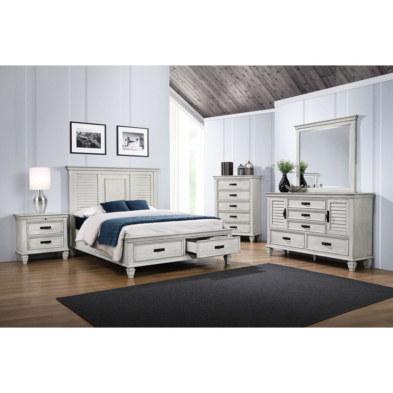 Capistrano Distressed White 2-Drawer Queen Bed, Queen