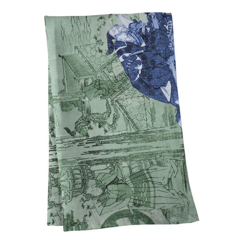 Serviette de thé japonaise courtesan, Sergé de coton, Aigue-marine
