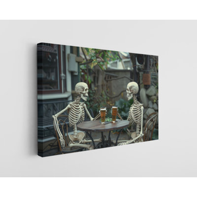 Skeletons Drinking Beer Canvas Print, Modern Wall Art Decor for Home & Office