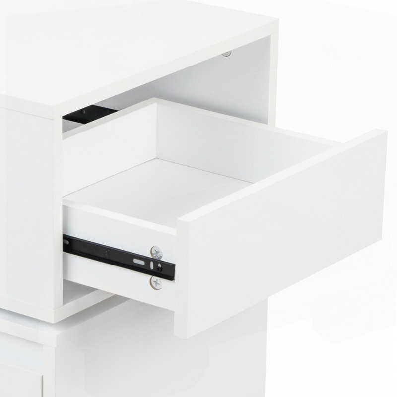 Rotatable Nightstand End Table Bedside Table Night Table 2 Drawer Dresser Wood Nightstand, White