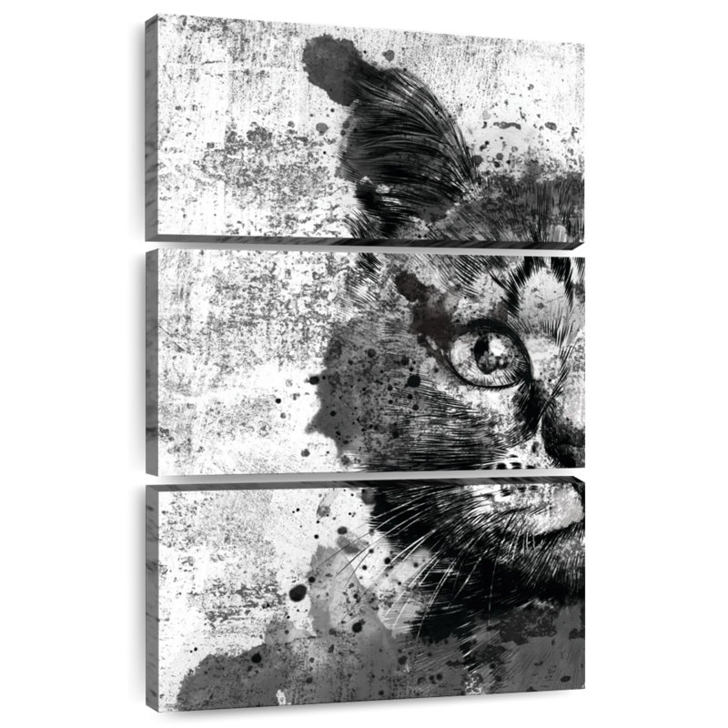 Visage de chat Brampt noir et blanc, H 32 po x l 20 po