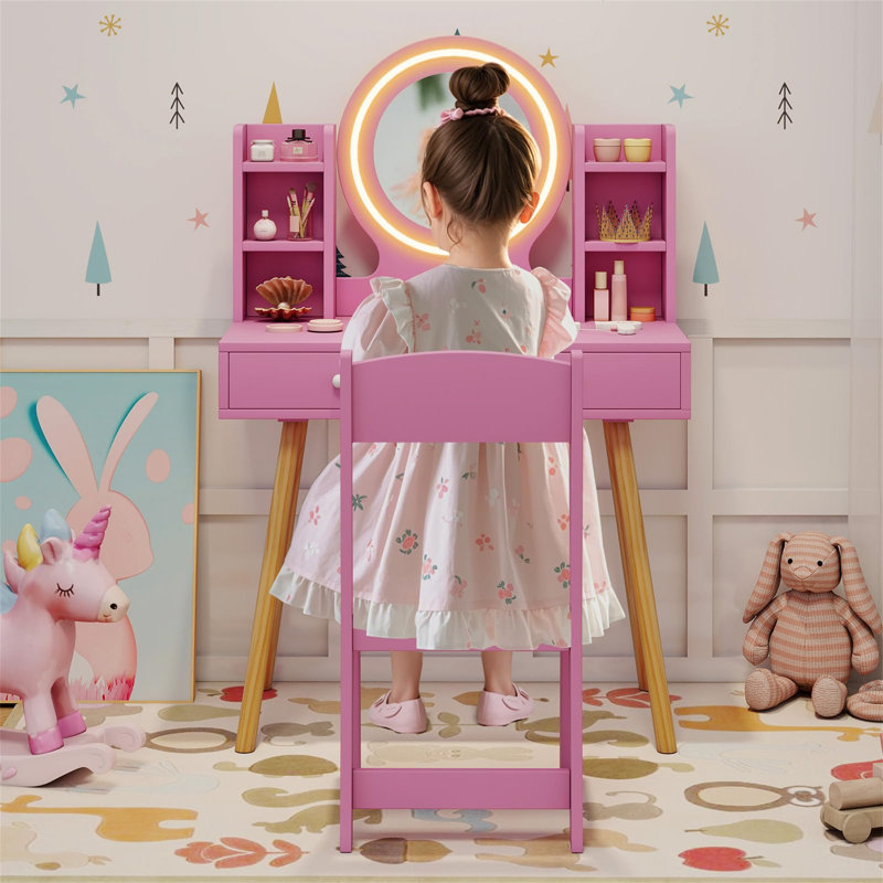 Dressing Table with Mirror, Pink