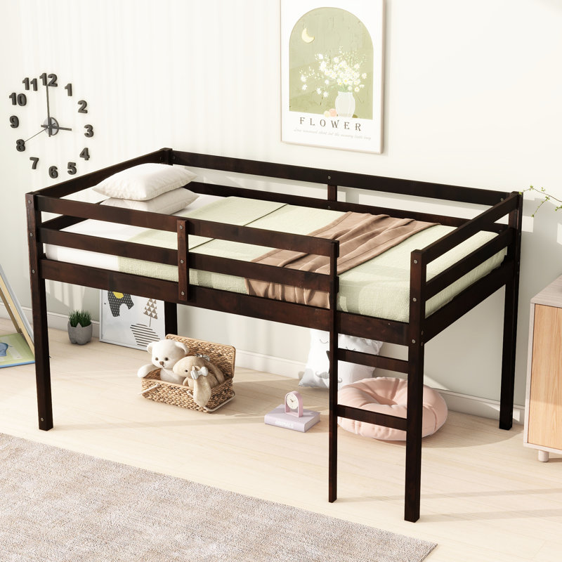 Lit mezzanine simple, fait de bois d'hévéa massif, plateforme 13, accès, lit de couleur de chambre à coucher amélioré, sécurisé, à lattes renforcées