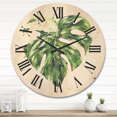 Horloge murale en bois Tropical Leaves in Summer Times III