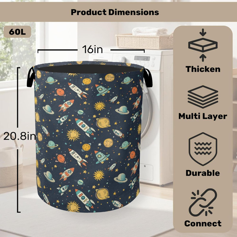 Caricature de panier à linge pliable avec poignées