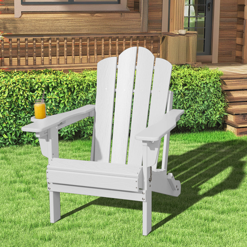 Kahn Folding Adirondack Chair with Cup Holder, White