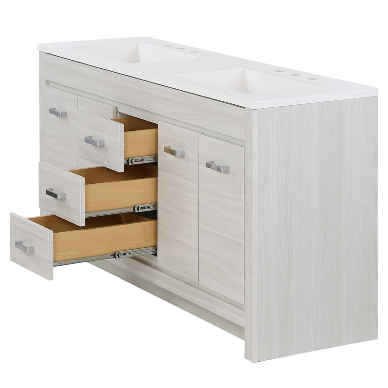 60.5" Double Bathroom Vanity With Cultured Marble Top, Elm Sky