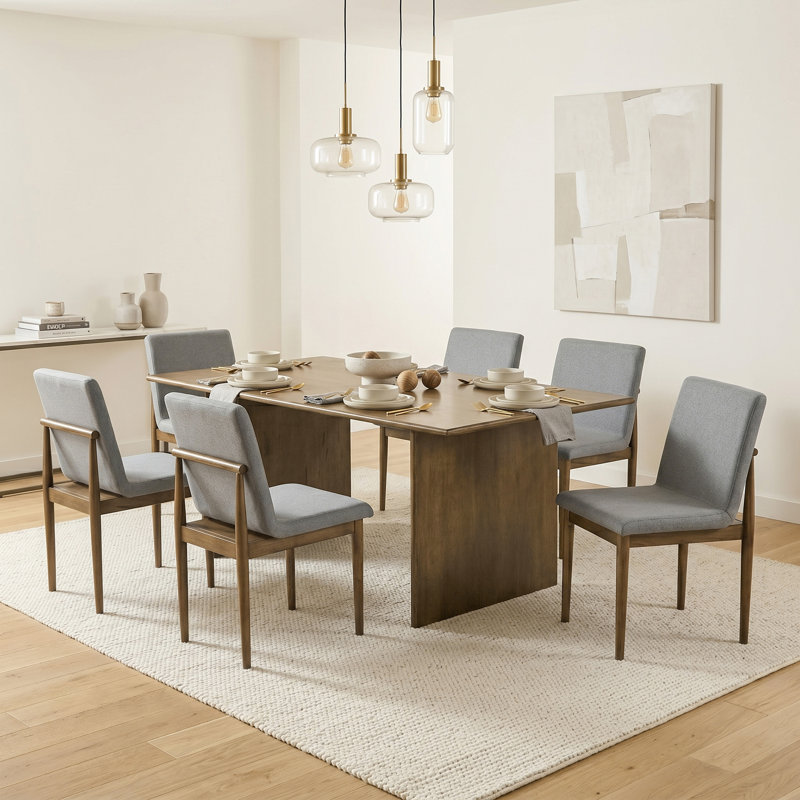 Chislett 7-Piece Solid Wood Dining Set, 7 Pieces: Table, 6 Chairs