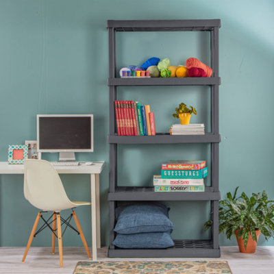 Sterilite 75.2 Inch Heavy Duty Durable 5 Shelf Ventilated Shelving Unit, Gray