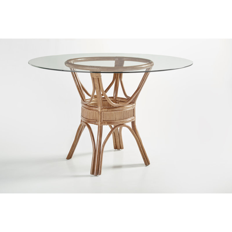 Wittig Round Glass Top Dining Table, 30" H x 48" W x 48" D, Pecan