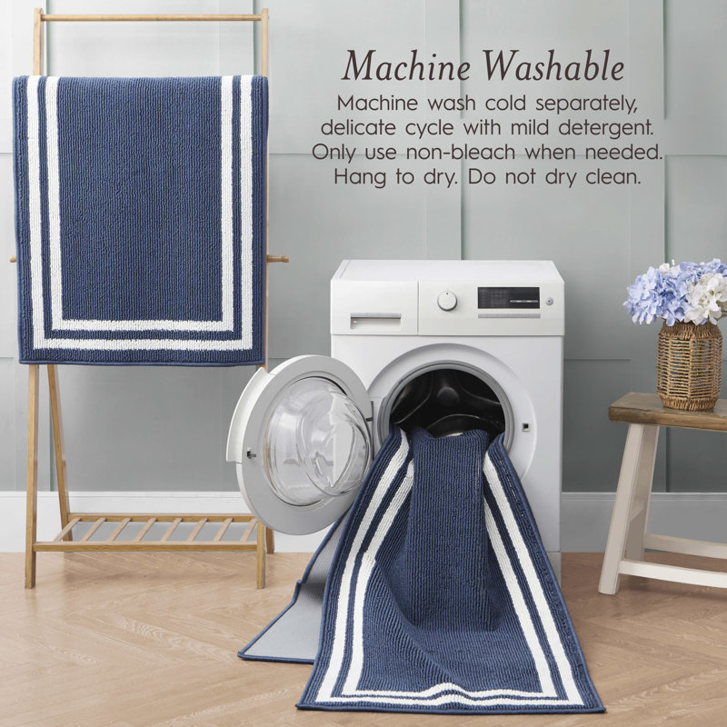 Debbie Machine Woven Synthetic Area Rug in Blue/White, Rectangle 2'2" x 3'9", Dusty Navy/Natural