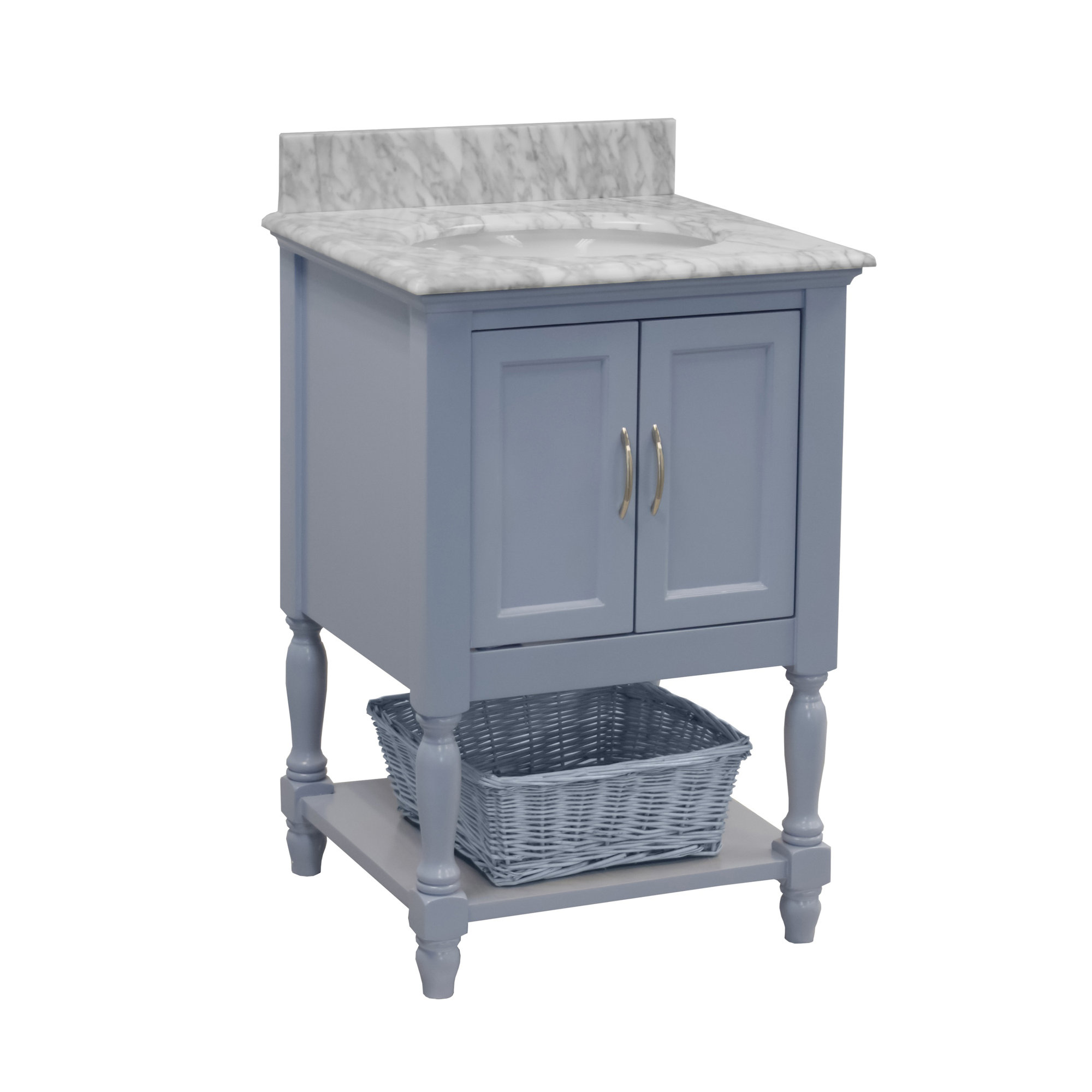 Hampton 24'' Single Bathroom Vanity, Carrara Marble, Powder Blue