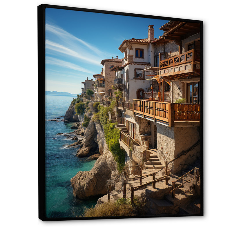 «Dramatic Cliff In Espagne I», impression sur toile nautique et plage, H 40 po x l 30 po x P 1,5 po, Cadre flottant noir