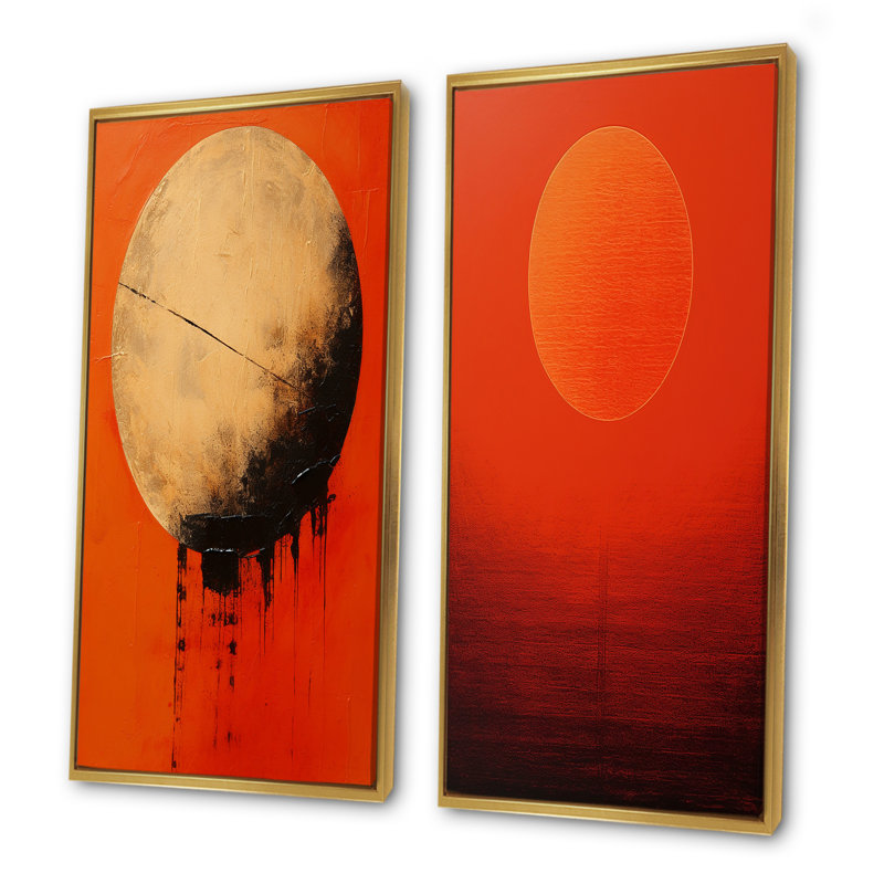 Persimmon Presence Moon - ensemble de 2 reproductions d'art mural lune, Encadrement doré, H 32 po x l 33 po