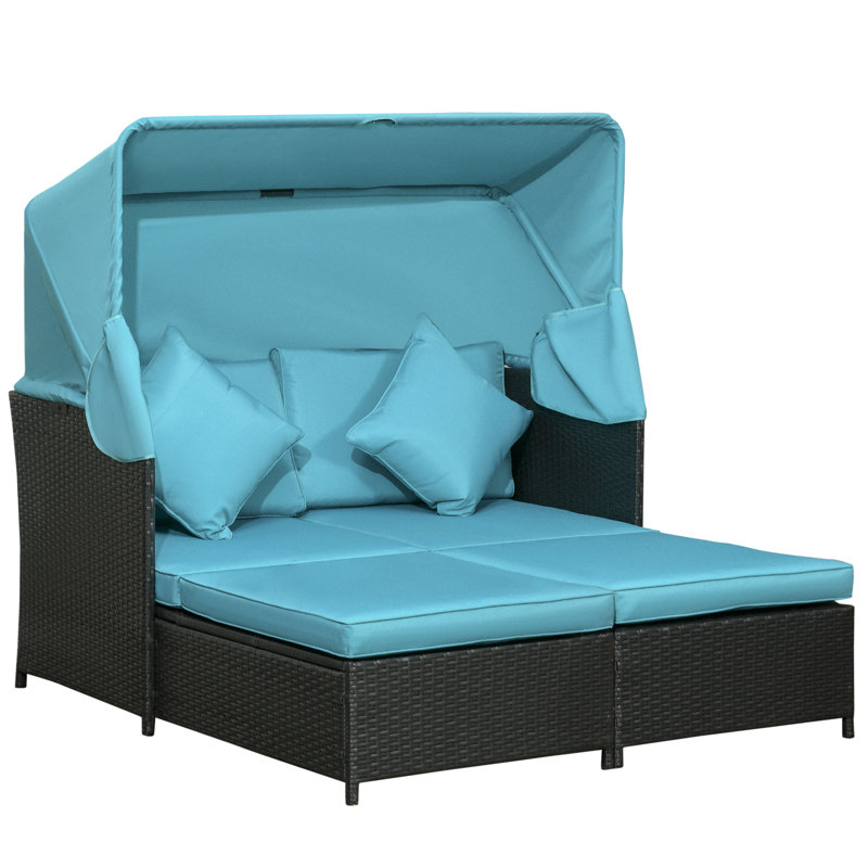 Chaise longue double 52,75 po avec coussins, Bleu