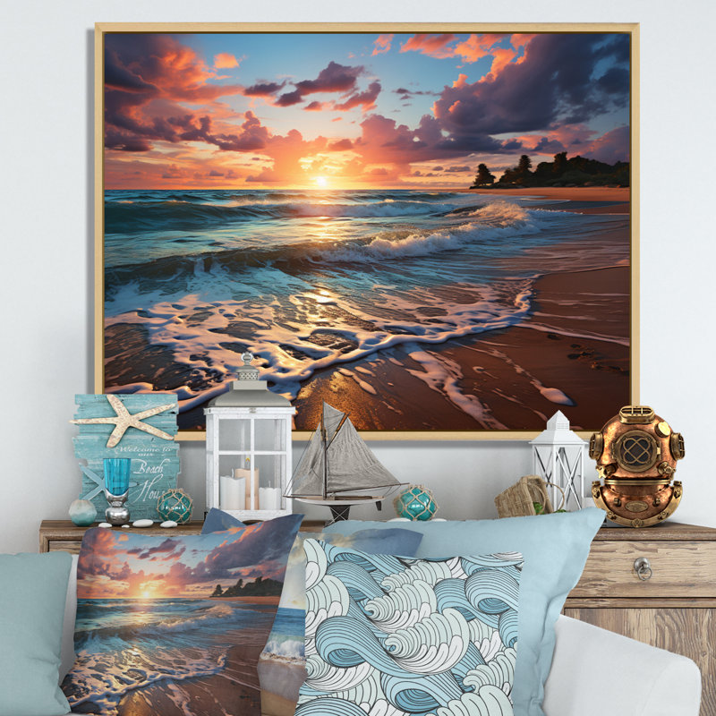 «Sunset Beachside Horizon I», reproduction sur toile, Cadre naturel flottant, H 30 po x l 40 po x P 1,5 po