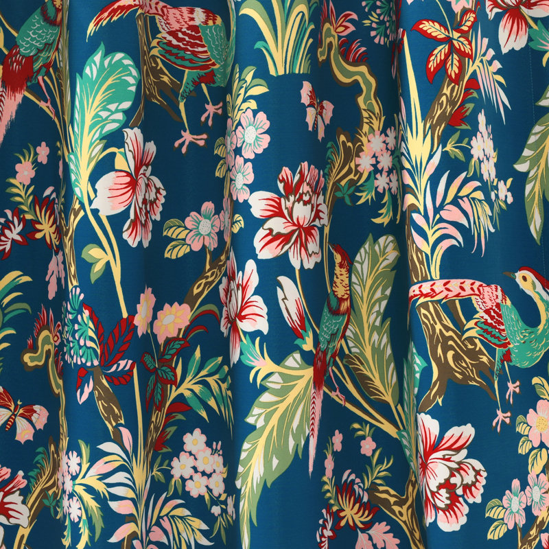 Navy and Multicolor Floral Blackout Polyester Curtain Panels