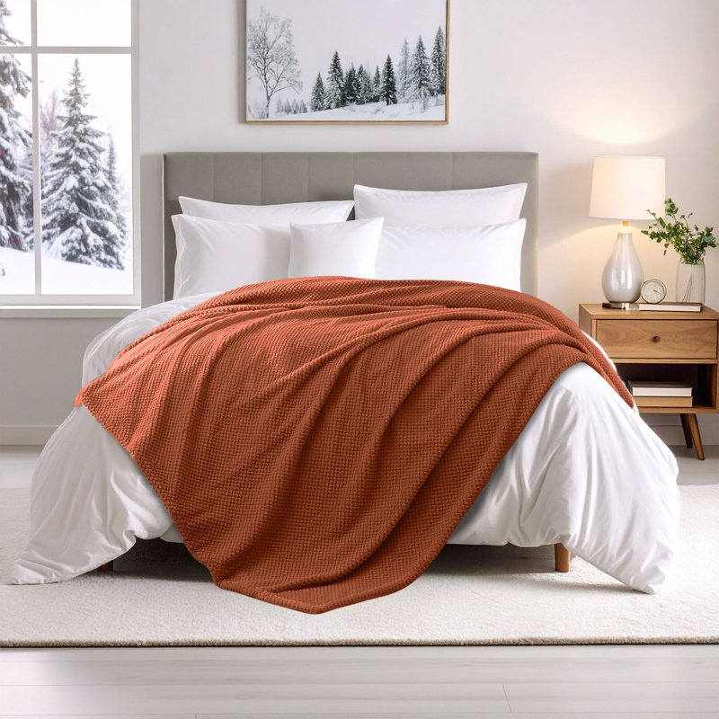 Couverture douce en molleton Victoria - texture vison et double couche, Rouille, Lit simple