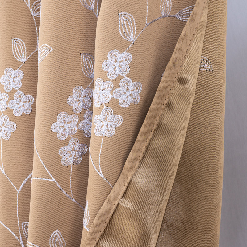 Rideau d'intimité à motif floral brodé Bonilla, Taupe, L 54 po x L 84 po