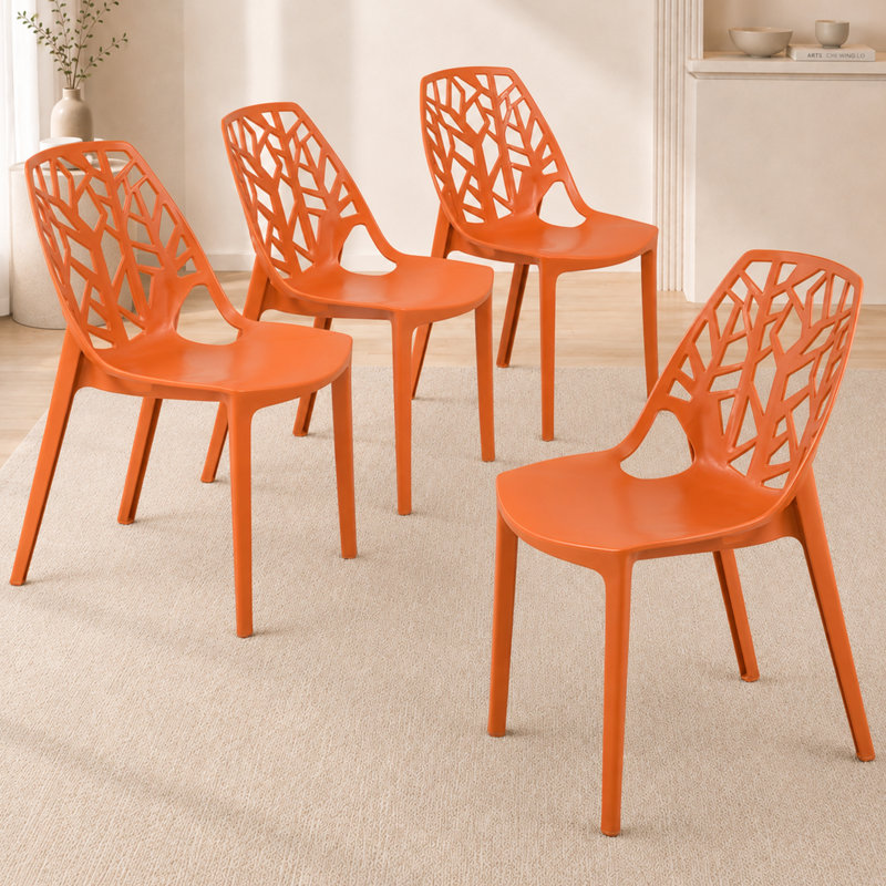 Edgington Lightweight Stacking Accent Dining Chair for Indoor & Outdoor, Solid Orange, Set of 4
