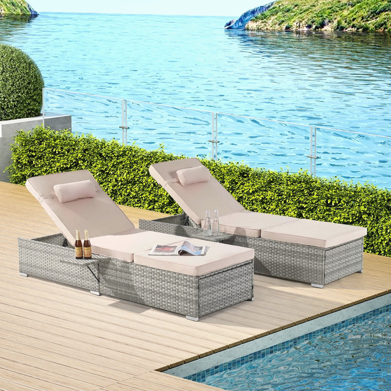 Canapé d'extérieur PE Rotin Furniture Deck Chair, Beige