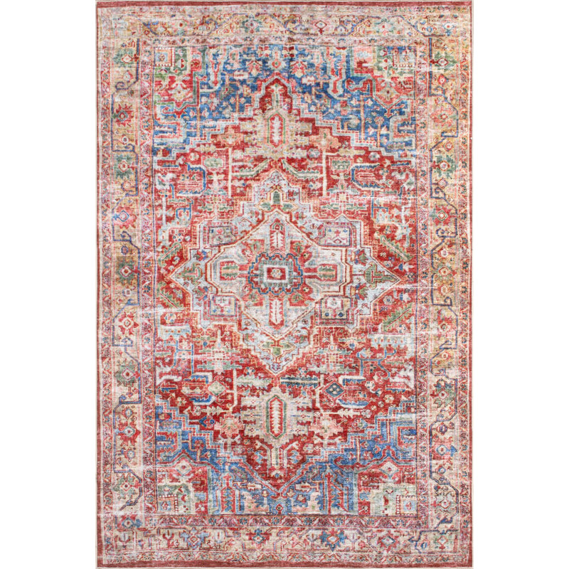 Hegg Collection Red/Blue/Orange/Beige Abstract Area Rug, Rectangle 5'3" x 8'6"