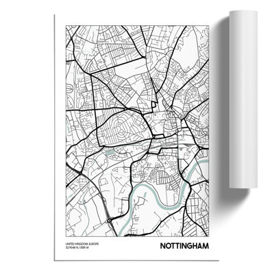 Map Nottingham UK - Unframed Graphic Art