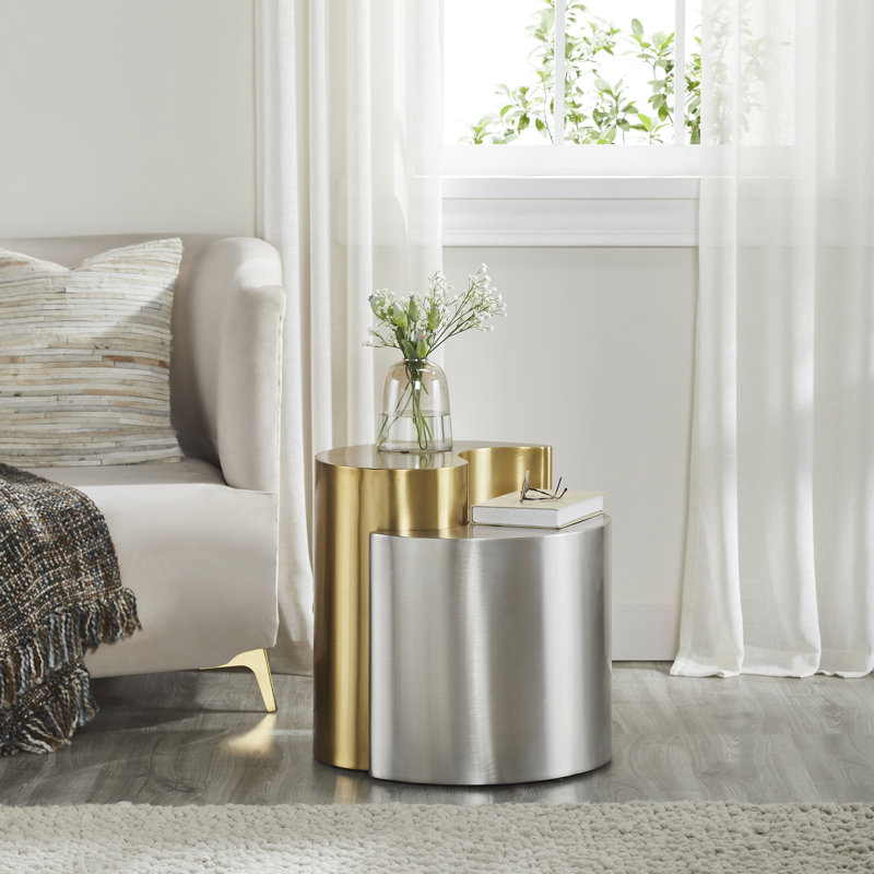 Table de bout de style moderne et contemporain avec structure en tôle de fer, Or / argent