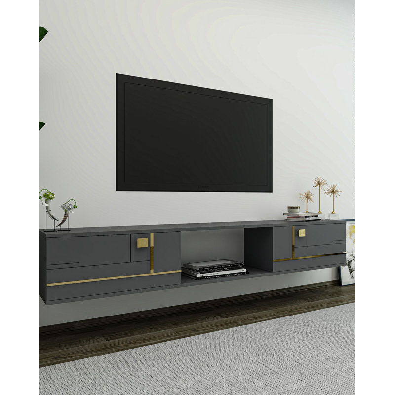 Meuble télé, Gris/doré