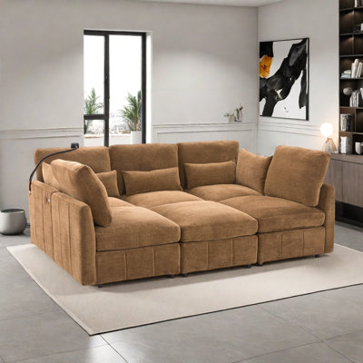 Modern Sectional Sofa With A Movable Ottoman, 2 Usb Ports And A Phone Holder by Latitude Run