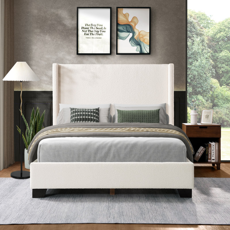 Lit plateforme tapissier Reinette, Grand, White Boucle