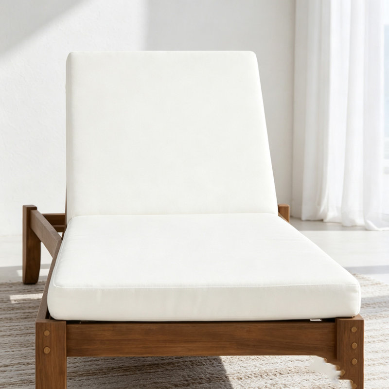 Chaise longue d'extérieur réglable avec coussin imperméable, L 24,8 po, Beige, noyer