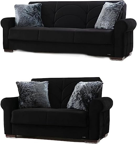 Canapé-lit convertible en tissu Iliyank , Mélange de polyester noir