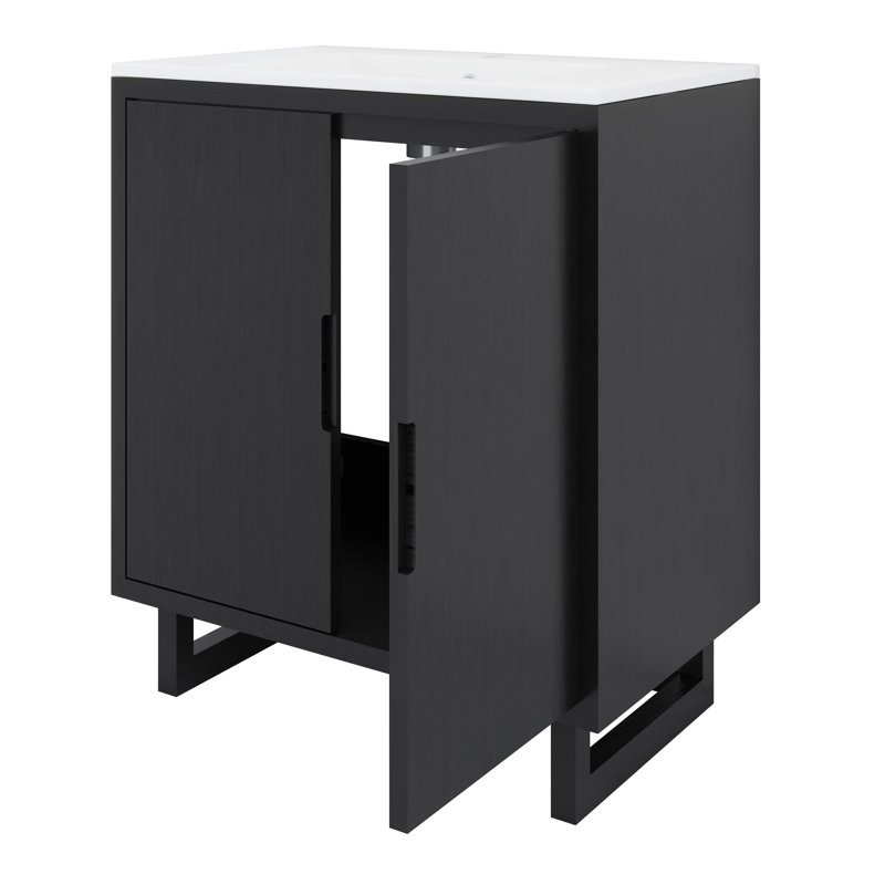Ensemble de meuble-lavabo 30 po avec lavabo, armoire combinée et meuble de rangement moderne, Noir