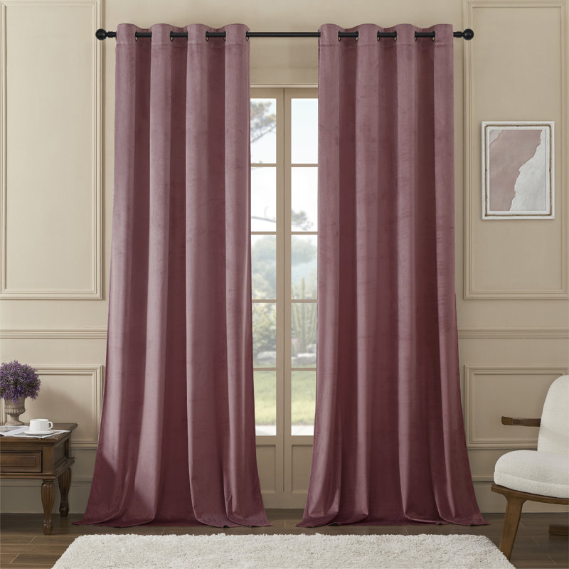 Deavion Velvet Solid Color Metal Grommets Room Darkening Curtain Panels, 52" W x 108" L, Rose Pink