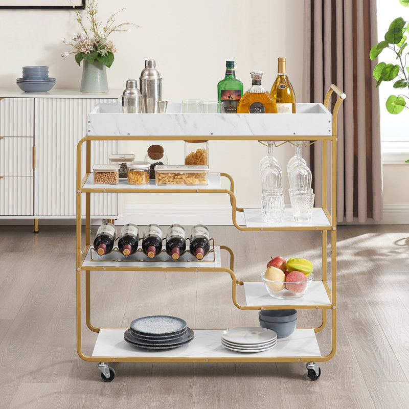 Chariot à 6 barres, chariot à boissons avec porte-bouteilles, espace de rangement pour chariot à boissons de style rétro, pour un usage domestique