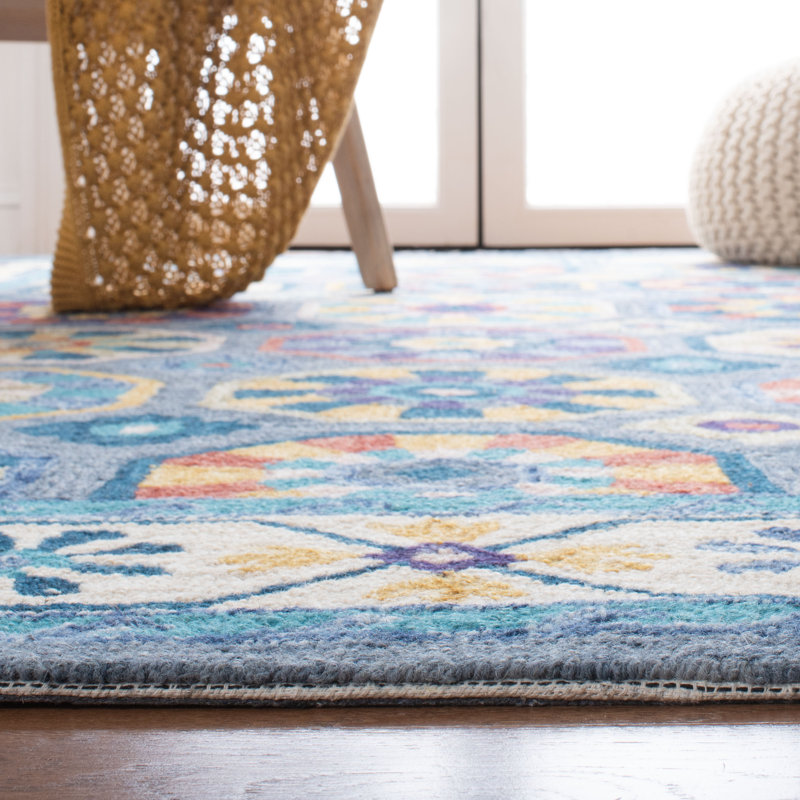 Tapis géométrique en laine et coton touffeté à la main Cyriel, Carré 6 pi