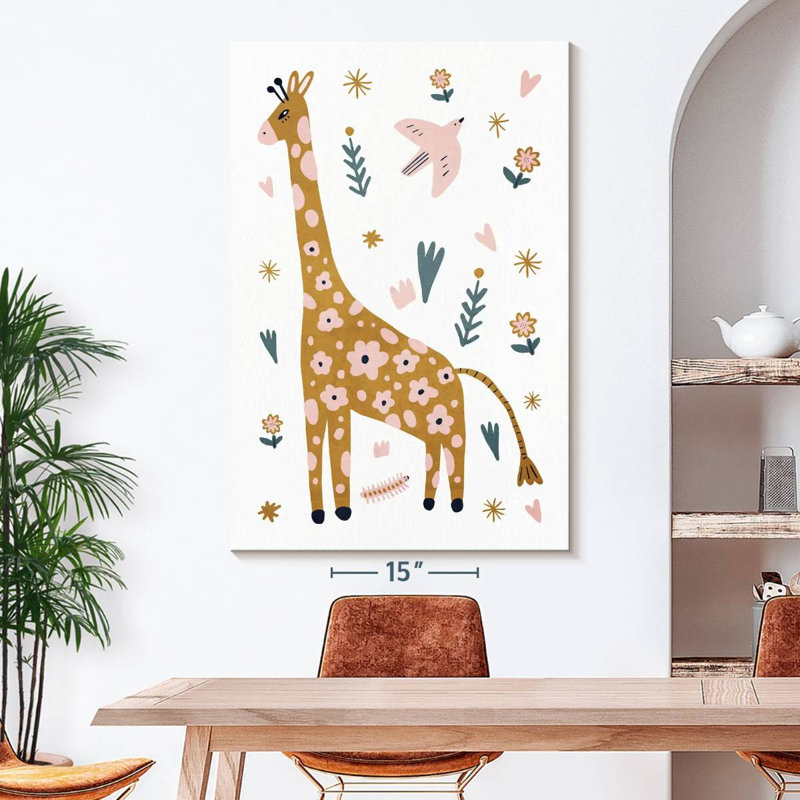 Adorable girafe scandinave sur toile, H 51 po x l 34 po x P 1,25 po