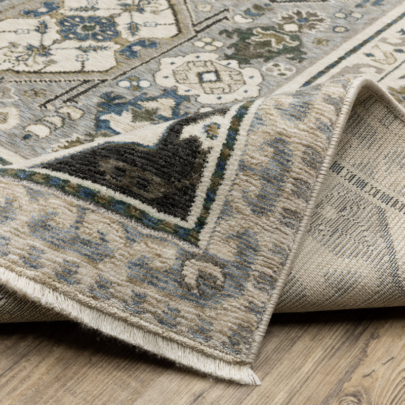 Tapis ivoire / bleu Erlich, Rectangle 3 pi 10 po x 5 pi 6 po