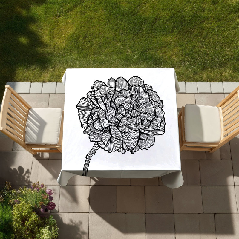 Peony Line White Floral Tablecloth - Indoor/Outdoor Decor