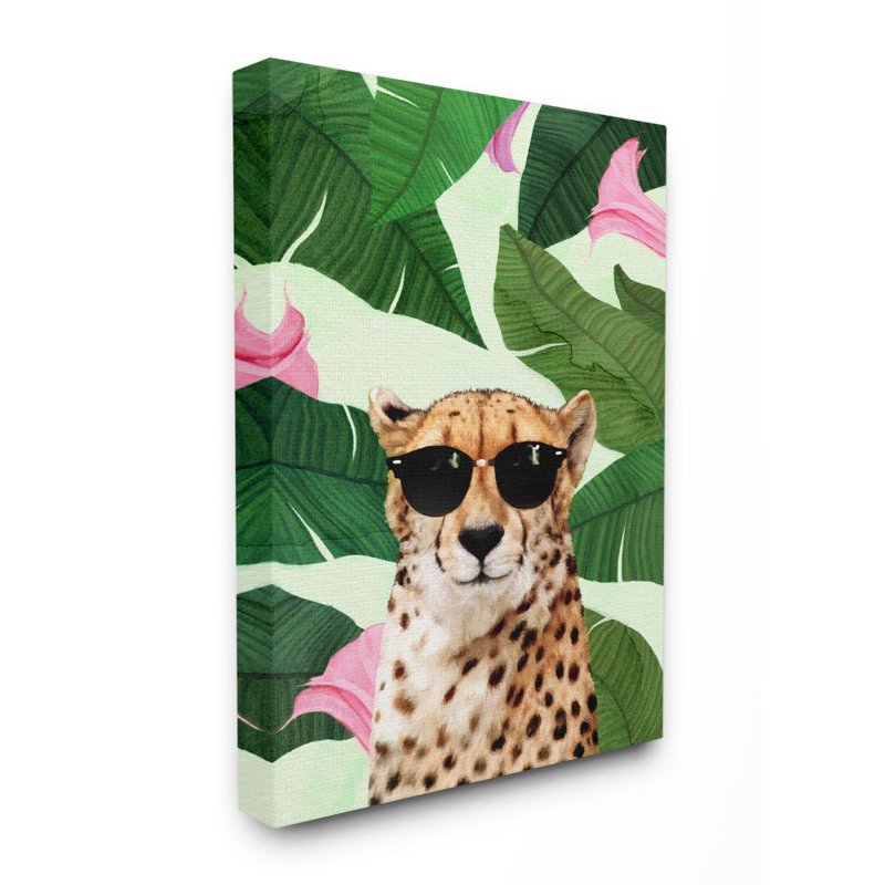 « mode guépard drôle painting tropical painting », impression sur toile, Toile tendue, H 40 po x l 30 po x P 1,5 po